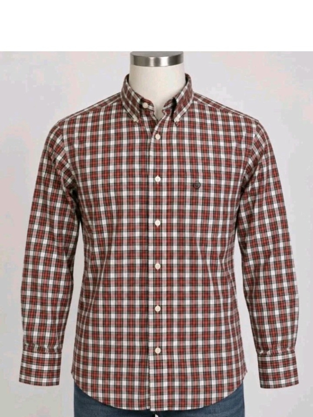 Chaps Men's Brown and White Plaid Button-Down Shirt